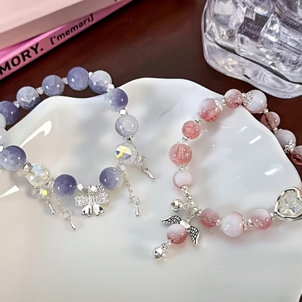 2pc Charming Pink and Purple Beaded Bracelet Set - Picture 4 of 4